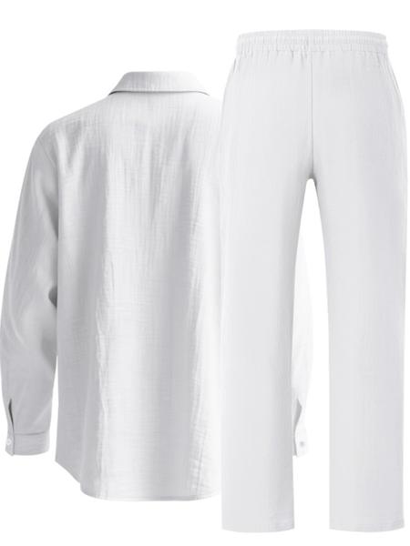 Men's Summer Linen Shirt & Pants Set, Casual Long Sleeve Beachwear, Comfortable Fashion Clothing for Vacation