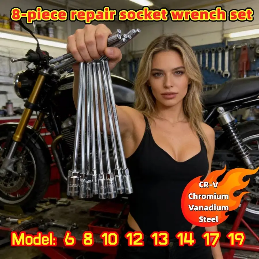 8-Piece T-Handle Socket Wrench Set, Chrome Vanadium Steel, Non-Slip Handle, 6/8/10/12/13/14/17/19mm, Car Repair Tool, Home Use