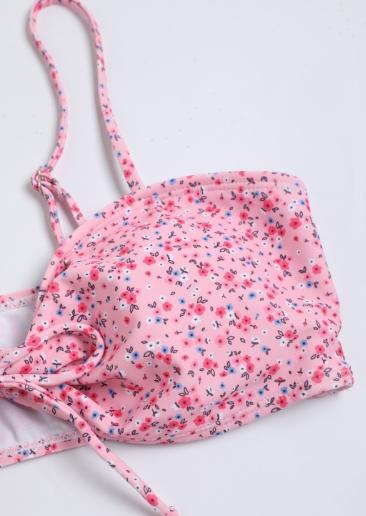 2026 Women's Tropical Floral Print Ruffled Bikini Set, Adjustable Straps, Push Up Bra, High Waist Thong, Ideal for Beach and Pool