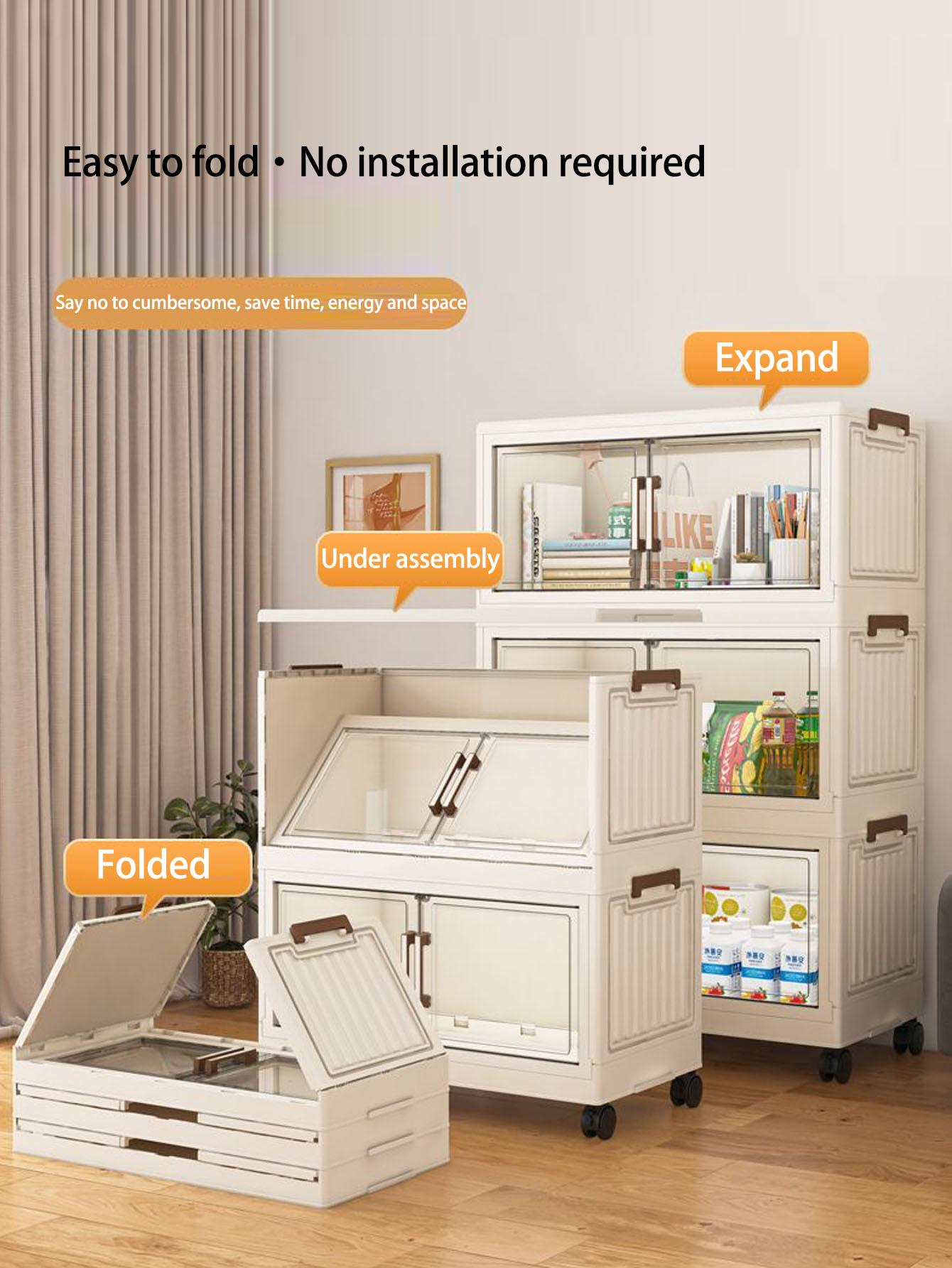 Multifunctional Foldable Storage Cabinet, Modern Mobile Display Unit for Living Room & Bedroom, Baby Toys Clothes Organizer
