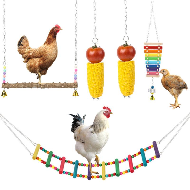 Random Color Chicken Swing & Feeder Net, Chicken Swing & Feeder Net Wood Bird Grinding Teeth Toy, Farm Animal & Poultry Supplies