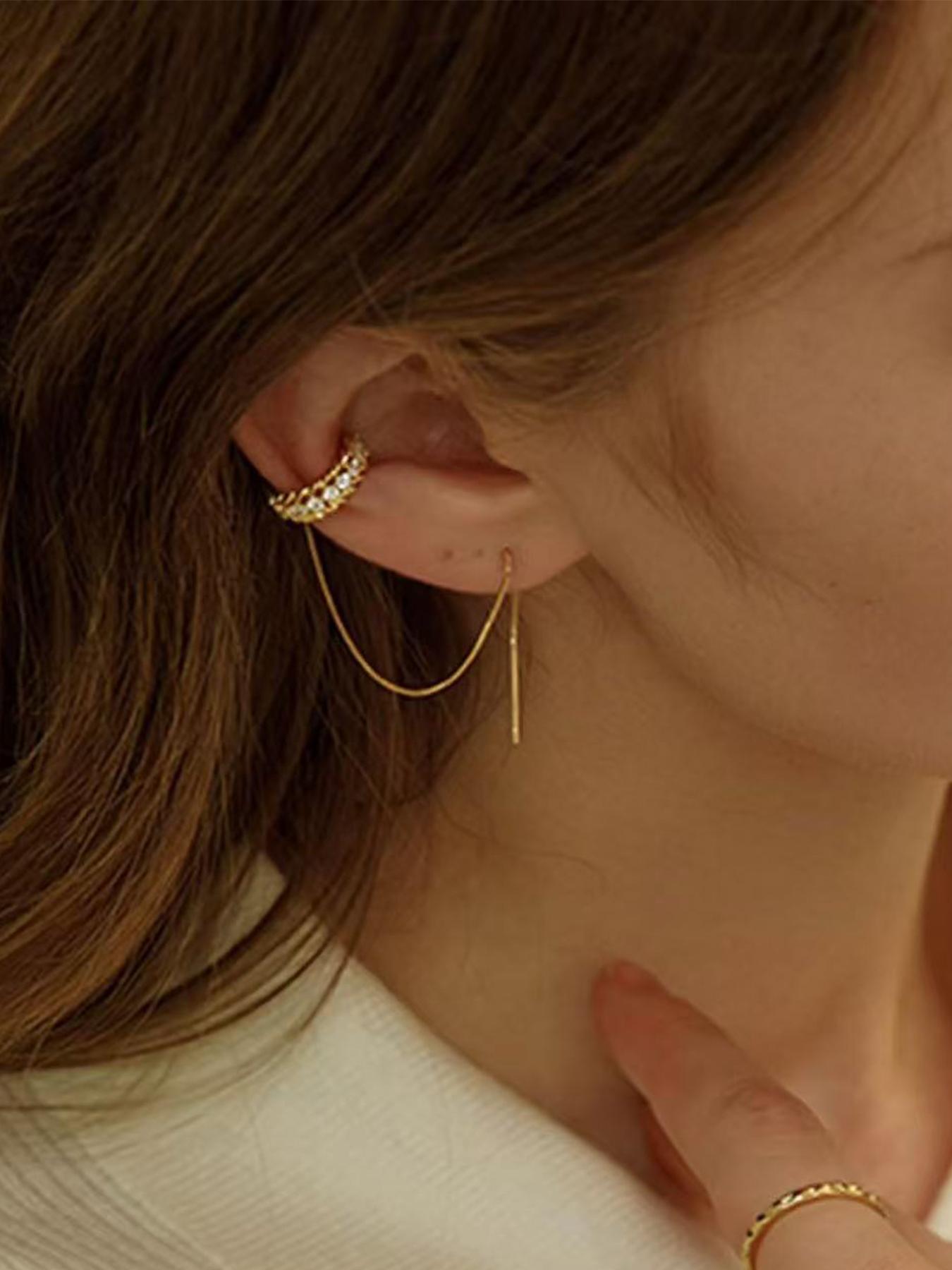 Huggie earrings for women 14k Dainty Gold Earrings Tassel Chain Drop Dangle Small Hoop Earrings Stud earrings for Women Teen Cubic Zirconia Sparkling Earrings Clip Womens earrings