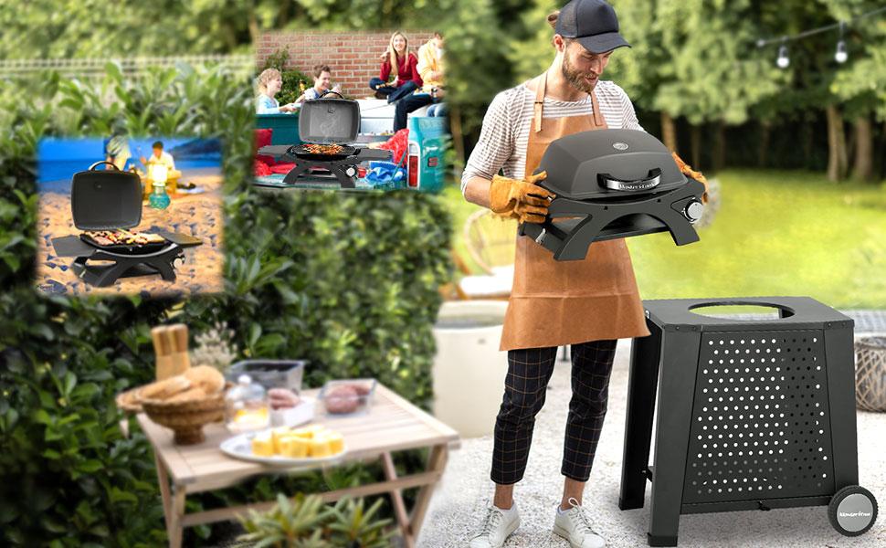 MASTER COOK Propane Gas Grill, Portable Tabletop Barbecue Grill with Cart for Patio, Camping, Travel, Taligating Party MASTER COOK Propane Gas Grill, Portable Tabletop Barbecue Grill with Cart for Patio, Camping, Travel, Taligating Party