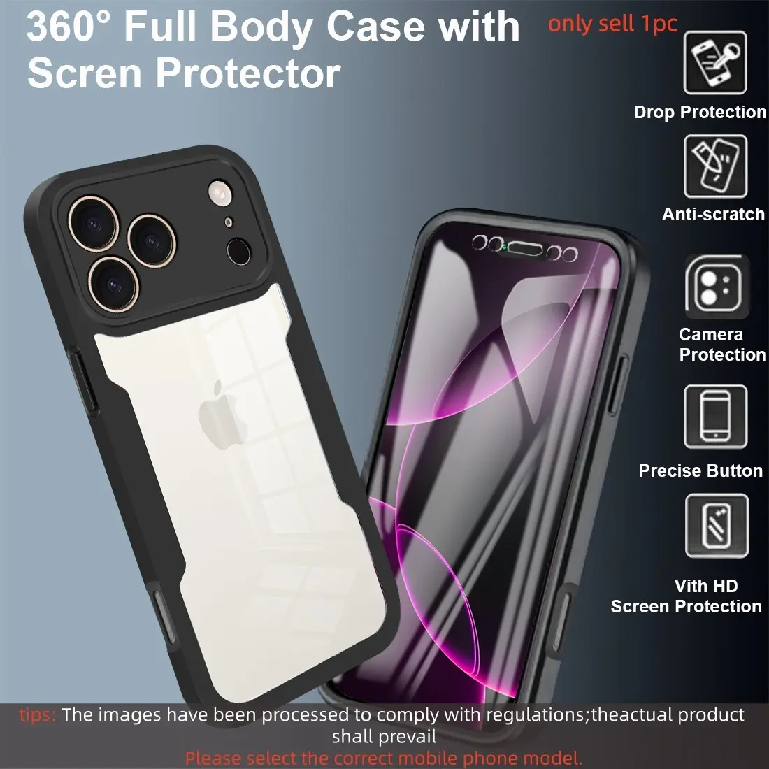 360 Full Body Front+back Clear Case for iPhone 18 17 Pro 16 15 14 13 11 12 Pro Max, Silicone Shockproof Cover, Protective Phone Case