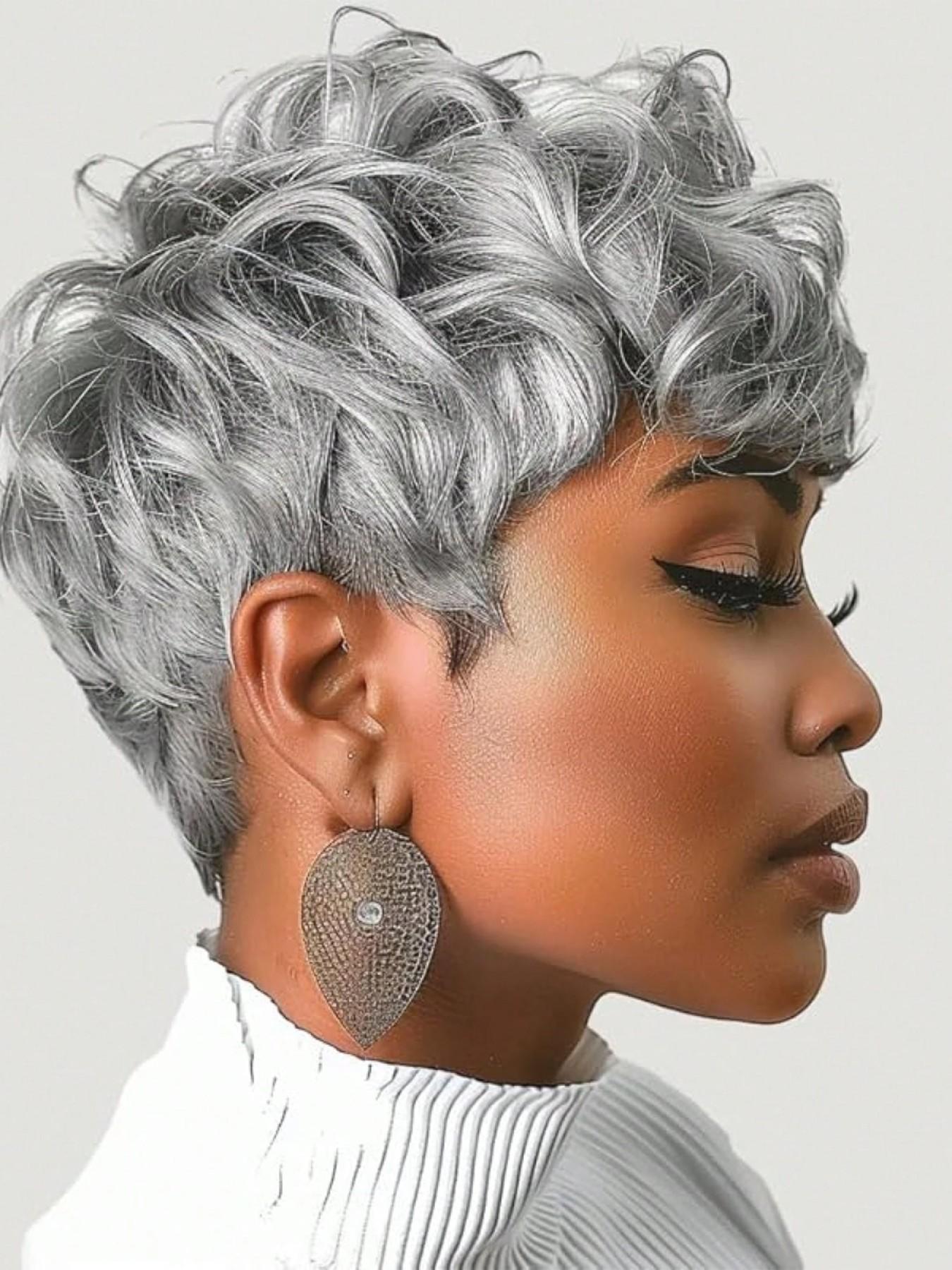 Short Pixie Wigs Short Black Curly Pixie Wigs Synthetic Hair Wigs Natural Wavy Black Burgundy grey Pixie Cut Wig Short Curly Layered Pixie Wig Stylist Friendly Wig