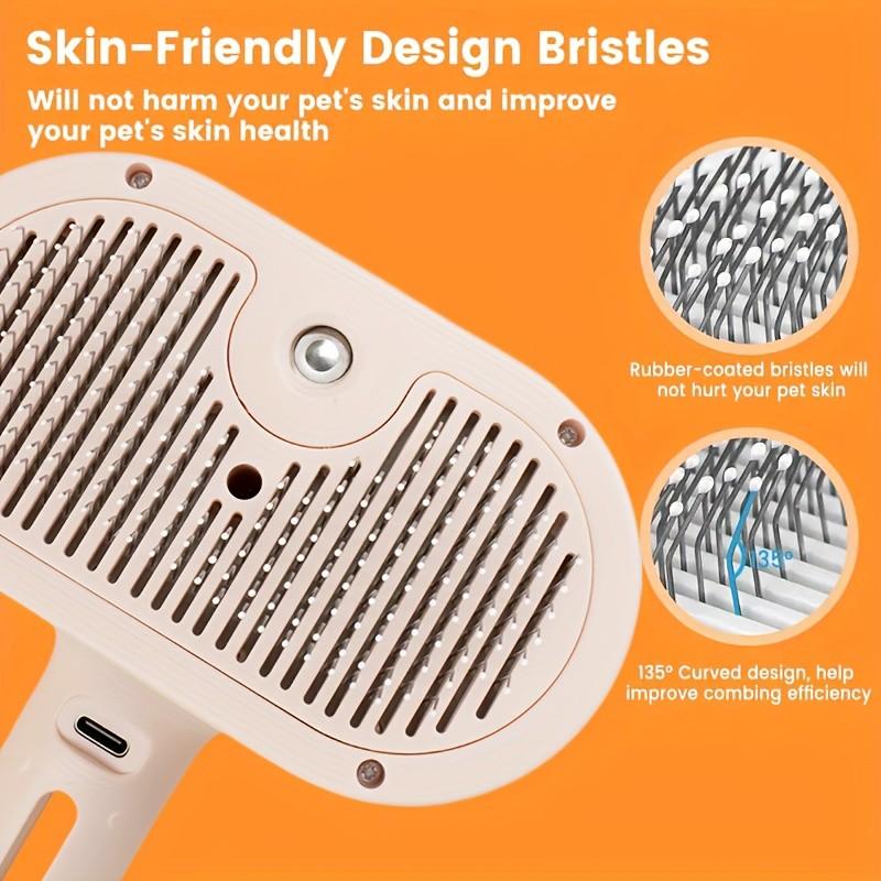 3-In-1 Automatic Steam Pet Brush, Anti-Static, Ideal for Long and Short Hair Cats and Dogs, Removes Loose Fur, Reduces Shedding