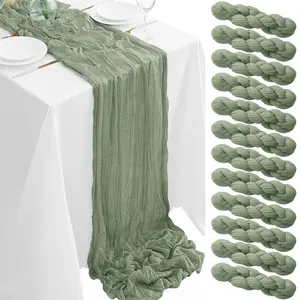 6/12 Pack Sage Green Cheesecloth Table Runner 17x108 Inch Semi Sheer Boho Gauze Cheese Cloth Fabric Table Runners, for Wedding Party Baby Shower Birthday Home Decor Garden Farmhouse