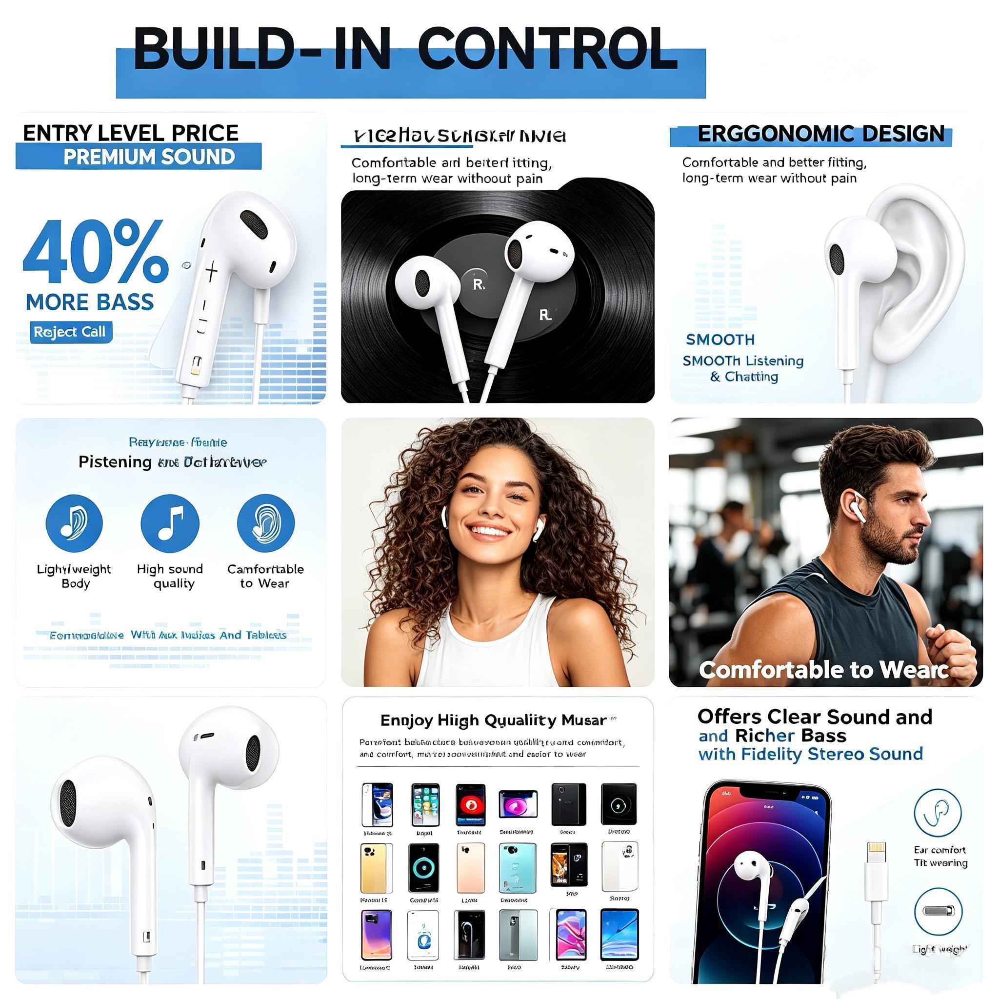 Semi-In-Ear USB-C Wired Earbuds with Plug, Mic, Volume Control & HiFi Stereo Sound, Connector Cable with Port for Android Devices