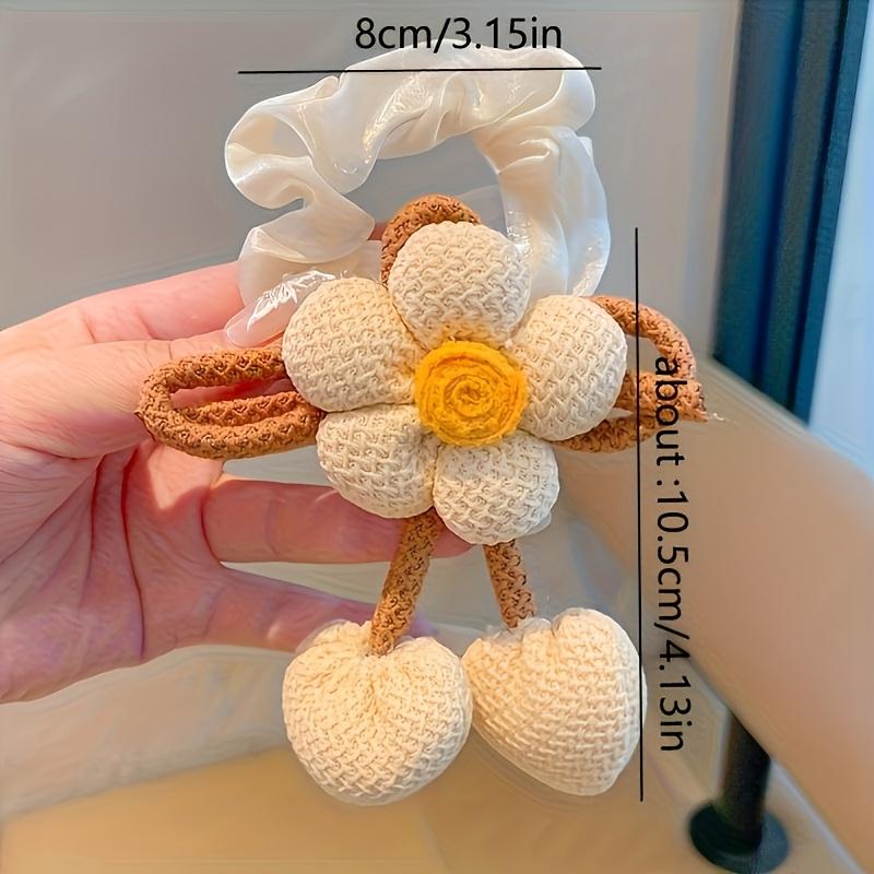 6 Pcs Knitted Flower Hair Scrunchies for Girls Bow Tassel Ponytail Holders Cute Hair Accessories for Kids Double Buns Hairstyle