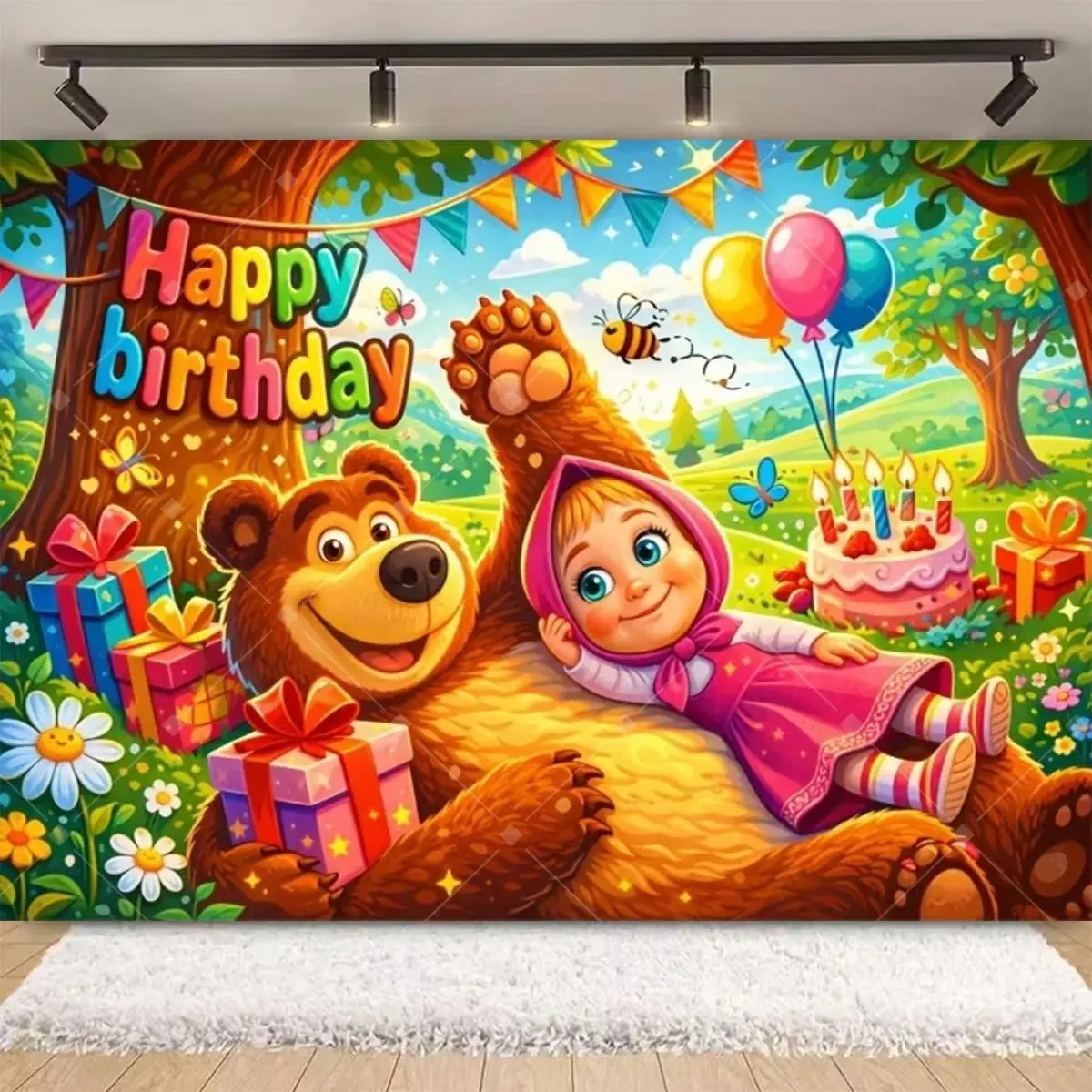 Cute Bear Birthday Backdrop Cartoon Girl Children Birthday Party Supplies  Decor Banner Baby Shower Photography Background Gifts