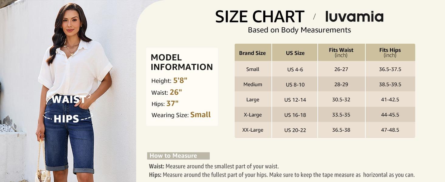 luvamia Bermuda Jean Shorts for Women Knee Length High Waisted Rolled Hem Casual Summer 12'' Inseam Long Denim Shorts