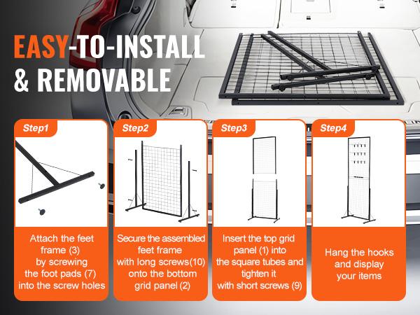VEVOR 2'x 5.6' Grid Wall Panels Tower, 2 Packs Wire Gridwall Display Racks with T-Base Floorstanding, Double Side Gridwall Panels for Art Craft Shows, Retail Display with Extra Clips and Hooks