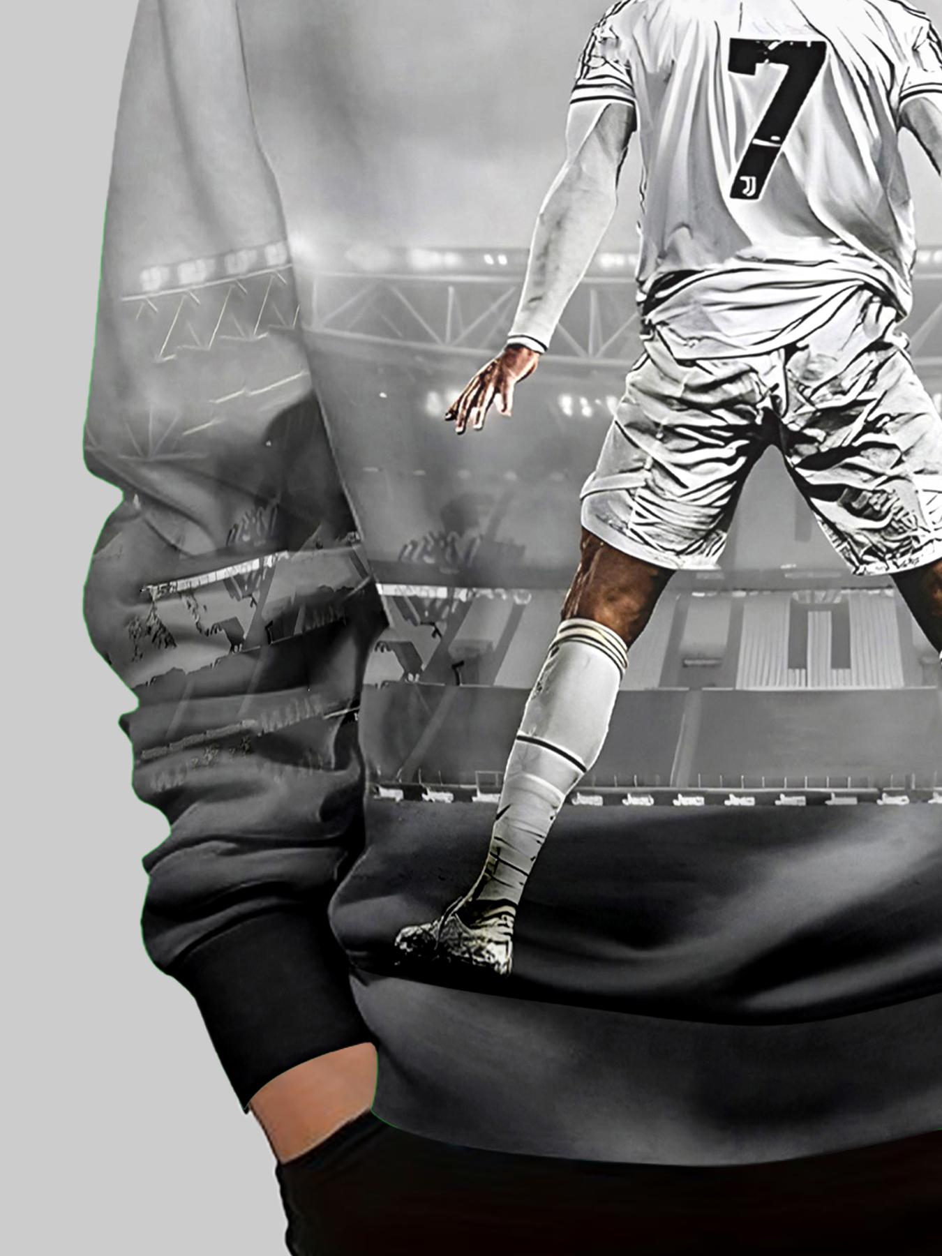 Teenage Football Jersey with Player Graphics, Casual Fitted Sportswear for Fall & Winter, Durable Random Print Design, Sports Clothing