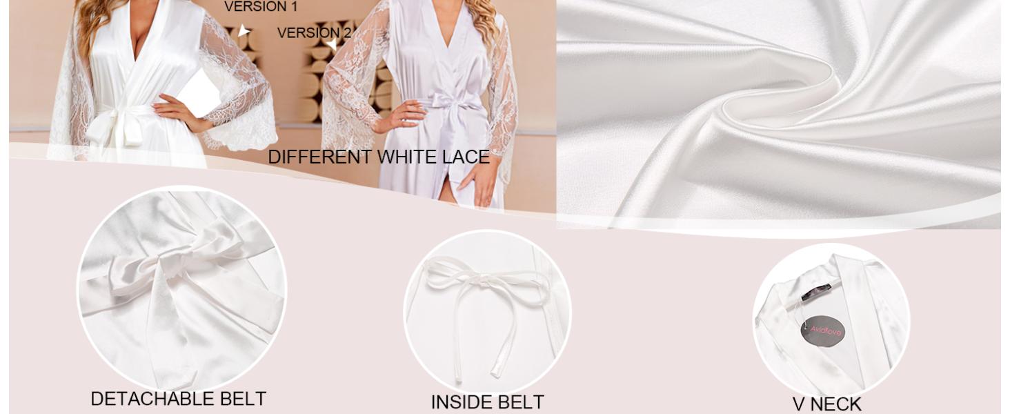 Avidlove Women's Floral Lace Kimono Robe Long Sleeves Dressing Gown Bathrobe Bride Robe Nightwear Satin Womenswear Avidlove Women's Floral Lace Kimono Robe Long Sleeves Dressing Gown Bathrobe Bride Robe Nightwear Satin Womenswear