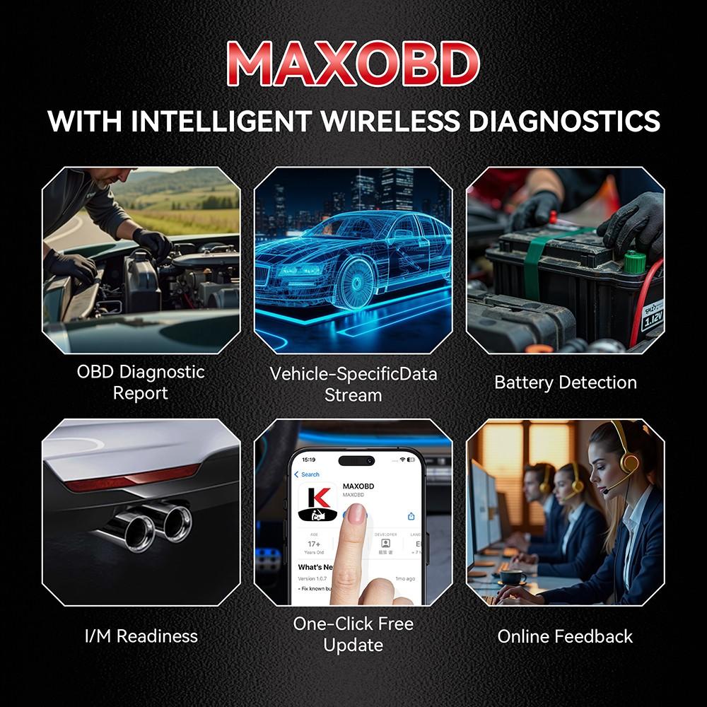 KONNWEI MAXOBD Bluetooth5.2 OBD2 Scanner Deep Security Scan, Vehicle-Specific Data Stream, Read/Erase Codes, Data Stream, Battery Check, Diagnostic Report For IOS/Android
