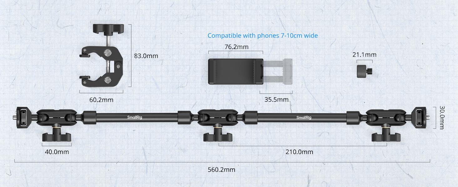 SmallRig Magic Arm w Clamp, Overhead Phone Mount, Flexible Desk Camera Mount & Clamp, Articulating Friction Boom Arm w Thread Adapter, for Light, Webcam, Mic, Action Camera,for Content Creators,Gimbal Stabilizer Tech Gimbal 4766