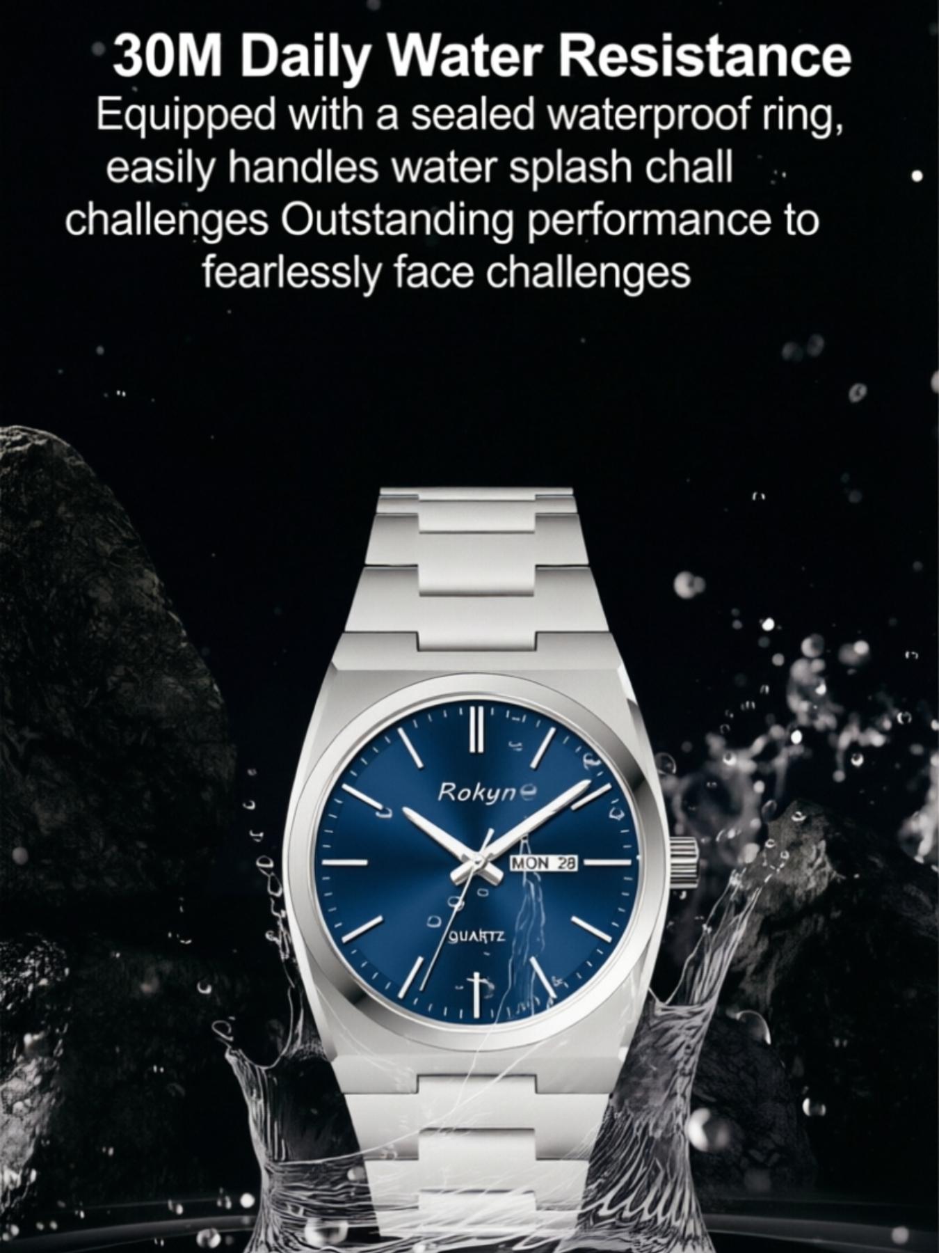 ROKYN Ultra-Thin Luxury Men's Watch, Elegant Fashion Waterproof Dual Calendar Night Glow Quartz Watch, Business Casual Analog Round Face