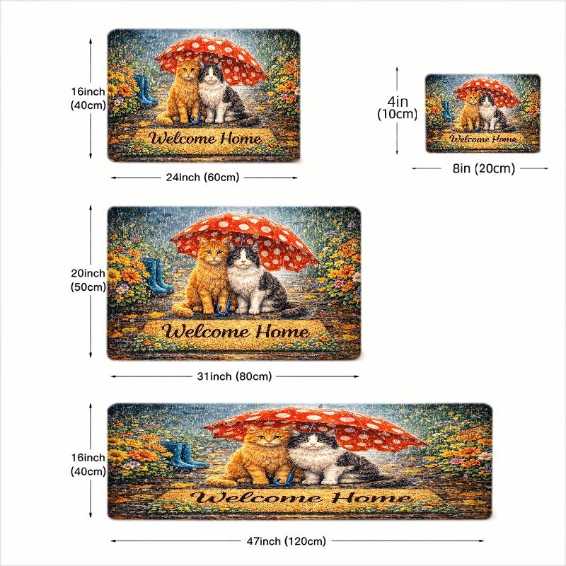 Cute Cats Umbrella Welcome Home Doormat Flannel Mat With Non Slip Rubber Bottom Durable Stain Resistant Machine Washable Multipurpose Rug Perfect For Indoor Outdoor Entry Kitchen Bedroom Bathroom Balcony Corridor Porch Home Decor Non-Slip Stair Treads
