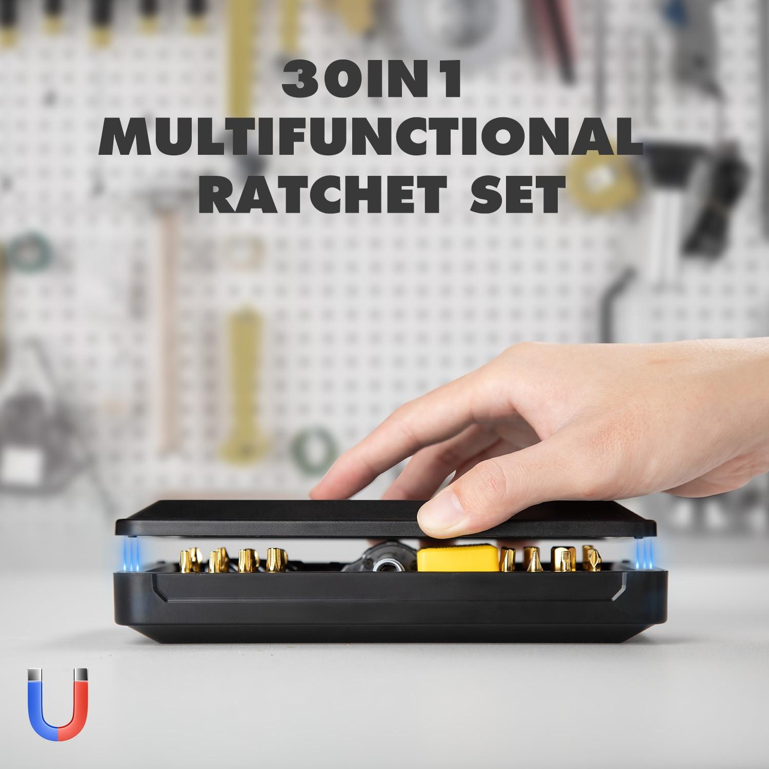30-In-1 T-Type Ratchet Screwdriver Set, Strong Magnetic Bits, Portable Home Repair Tool Kit, Essential for DIY Projects