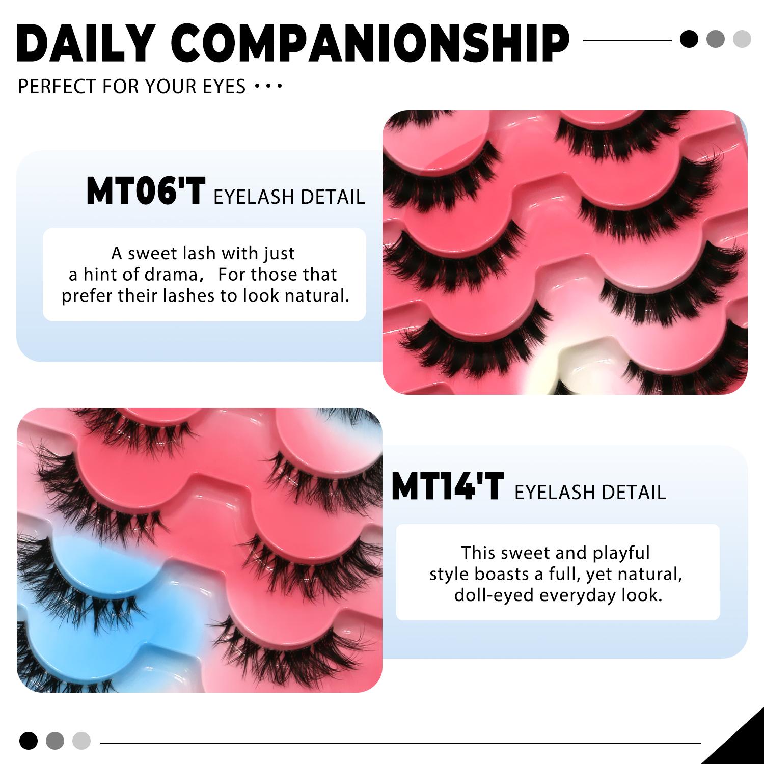GROINNEYA 7 Pairs Cat Eye Lashes Versatile Airy Eyelashes Natural Look False Eyelashes D-Crul Voluminous Fake Eyelashes Fake Eye Lashes Short Wispy Faux Mink Eyelashes With Transparent Stem Band,Suiable For Dates and Gift For Her
