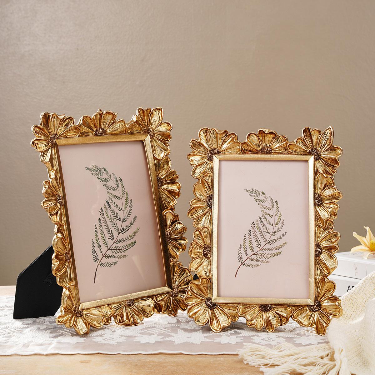 European Style Daisy Flower Pattern Frame, Resin Hand-Painted Photo Display, Indoor Desktop Decor, Wedding, Party Decoration