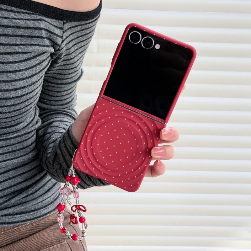 Red Polka Dot Cute Magnetic Phone Case For Samsung Galaxy Z Flip 7 6 5 4 3 Flip6 Flip7 Cover with Magsafe Stand Chain Hard Cases