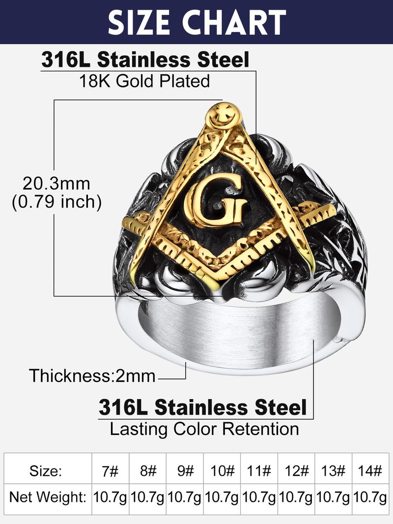 FaithHeart Masonic Ring Freemason Symbol Signet Ring Stainless Steel
