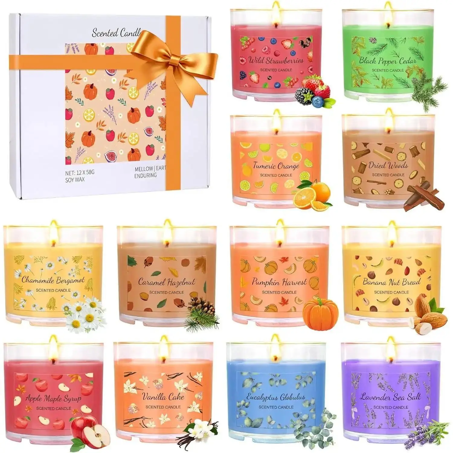 Fall Candles Bulk, 12 Pack Scented Candles for , Candle Set for Women, Small Soy Candles Scent of Pumpkin Vanilla Caramel Lavender, Mini Candle  Set for Birthday Halloween Christmas Birthday