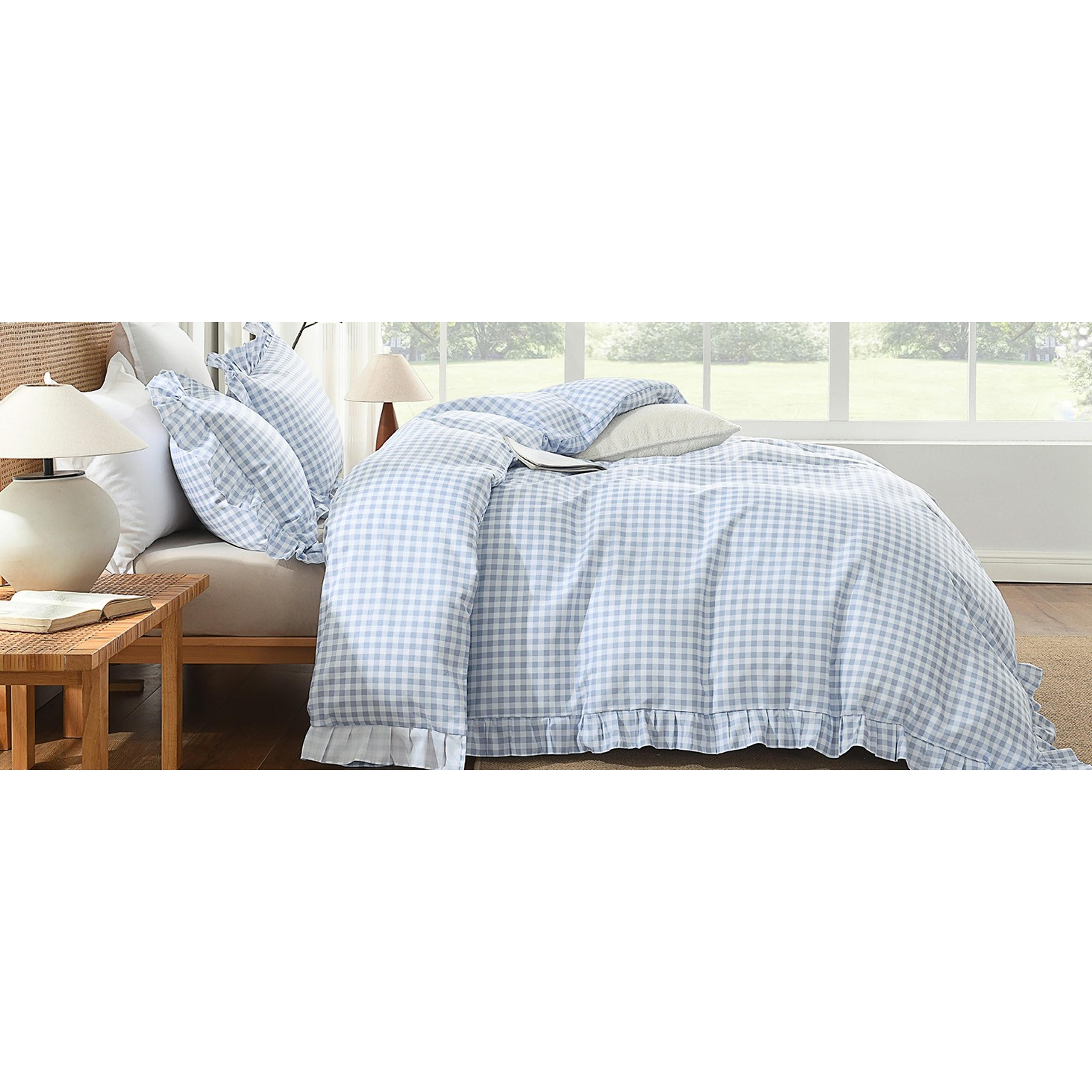 King Size Tan Gingham Duvet Cover Set, 3-Piece Ruffle Shabby Chic Farmhouse Bedding - Pre-Washed Soft Polyester Comforter Cover with Zipper Closure, Corner Ties, 104x90In King Size Tan Gingham Duvet Cover Set, 3-Piece Ruffle Shabby Chic Farmhouse Bedding - Pre-Washed Soft Polyester Comforter Cover with Zipper Closure, Corner Ties, 104x90In