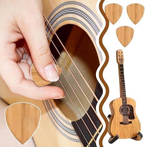 Wooden Guitar Pick Box with Stand - 3PCS Unique Guitar Picks, Mini Storage Box for Guitarists, Portable Handcrafted Guitar Picks Storage Container for Weddings, Birthdays, Anniversaries Gift