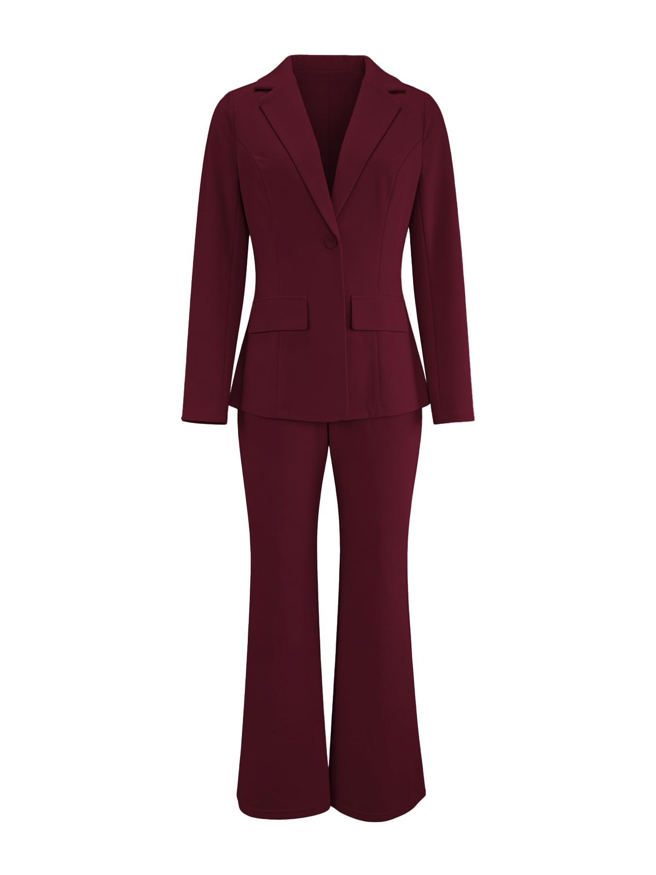 Women's Two-Piece Matching Set, Plain Button Lapel Fitted Blazer & Suit Pants, Chic Elegant Business Casual Long Sleeve Outerwear & Trousers for Daily Outdoor Wear, Women's Clothing for All Seasons, Essential Business Attire, Work Casual Blazers