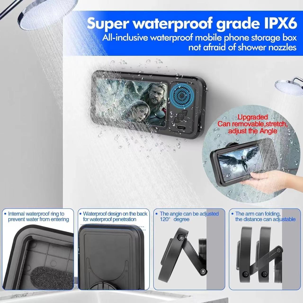 Waterproof Box Speaker, Bluetooth-compatible Speaker with Phone Stand, Ipx5 Waterproof, 360° Rotatable Touchscreen, Ideal for Kitchen, Bathroom, TV Stand