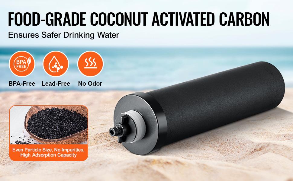 【Summerfinds】VEVOR Gravity Water Filter Replacement Elements Pack of 4 - 2 Activated Carbon, 2 Defluorination Filters, Gravity-Fit, No Leakage, 7000 gal, Compatible with Most Brands, for Outdoors Indoors