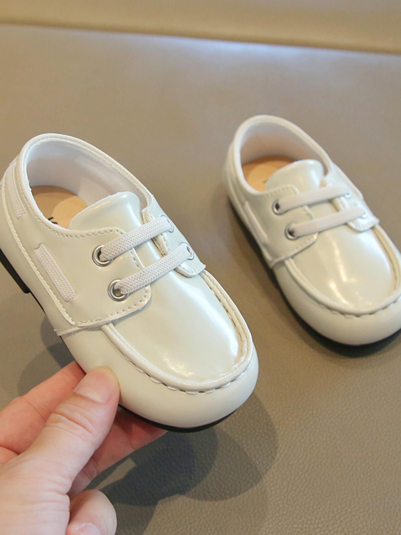 Unisex Soft Sole Elastic Band Loafers, Glossy PU Anti-Slip Round Toe Flat Shoes, British Style Baby Walker Shoes for Daily/formal Occasions