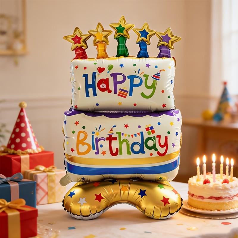 Standing 38 Inch Birthday Cake Shaped Balloon, Party Atmosphere Decoration, Event Gift Prop, Indoor Outdoor Room Decor