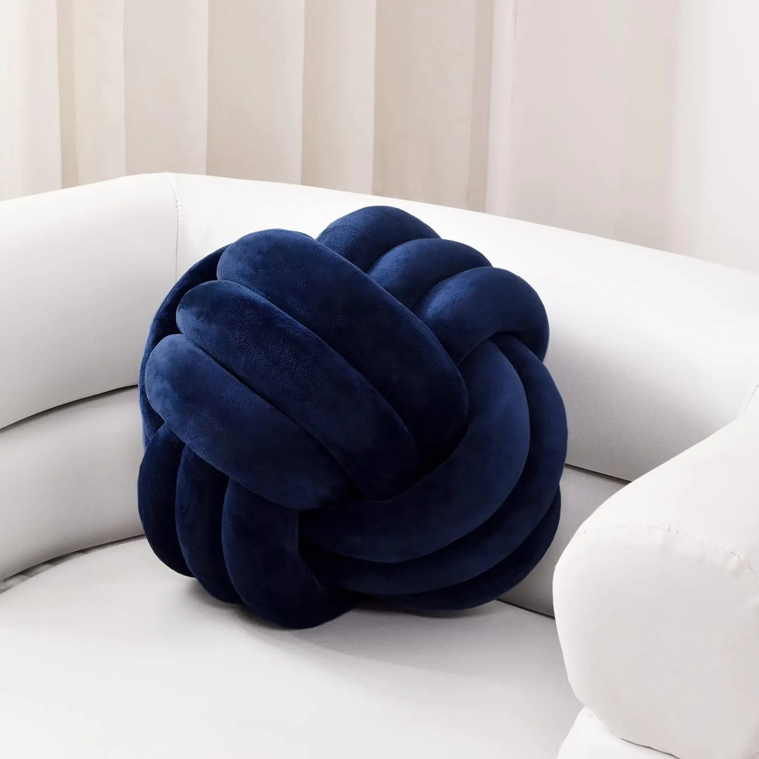 Soft Knot Ball Pillows,Round Throw Pillow Cushion Home Decoration Plush Pillow,Throw Knotted Pillow Handmade Round Plush Pillow（7.8inches,Navy）
