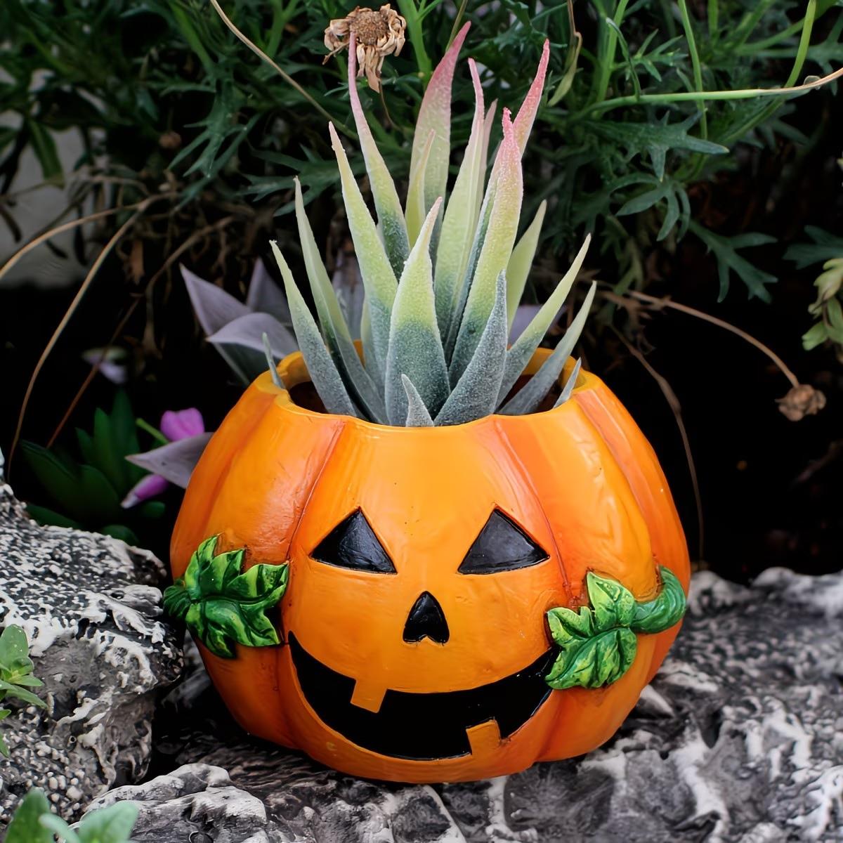 Resin Pumpkin Planter, Durable Waterproof, Indoor Outdoor Plant Decor, Halloween Decoration, Unique Home Ornament, Gift Idea