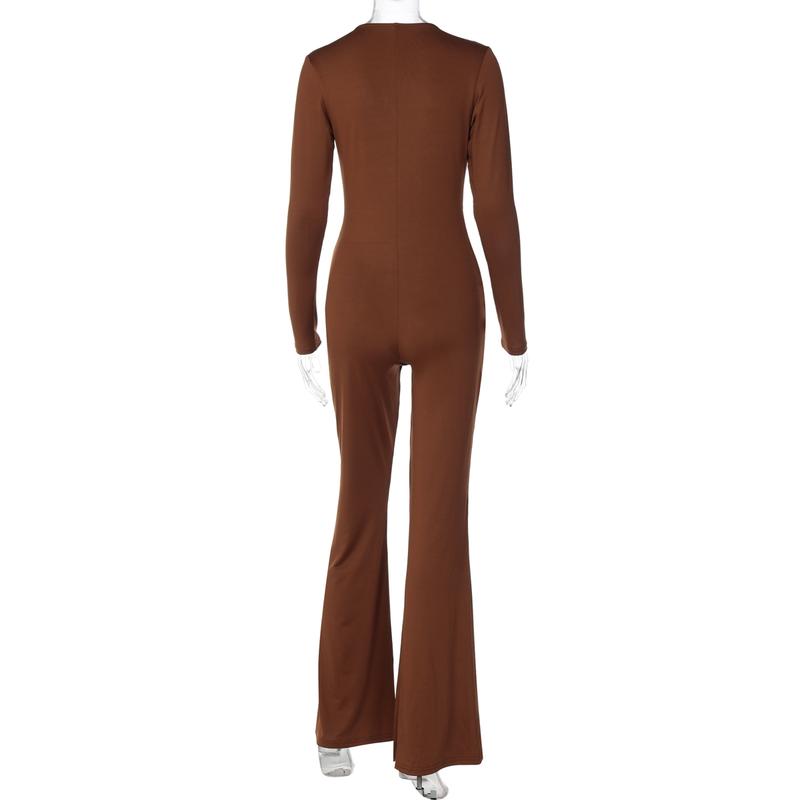 Women Spring Autumn Long Sleeve V Neck Bodycon Jumpsuit Overall One Piece Outfit