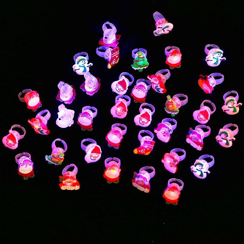 50Pcs+2pcs Christmas Light Up Rings Party Favors Luminous Flash Finger LED Ring Blinking Jelly Rubber Ring for Kids Adults Christmas Gifts Plastic Spooky