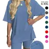 Women's Solid Color T-Shirt and Tight Shorts Set, Casual Summer Comfort Round Neck Sleepwear Loungewear, Pocket Design, Outdoor Wear, Lounge Clothes