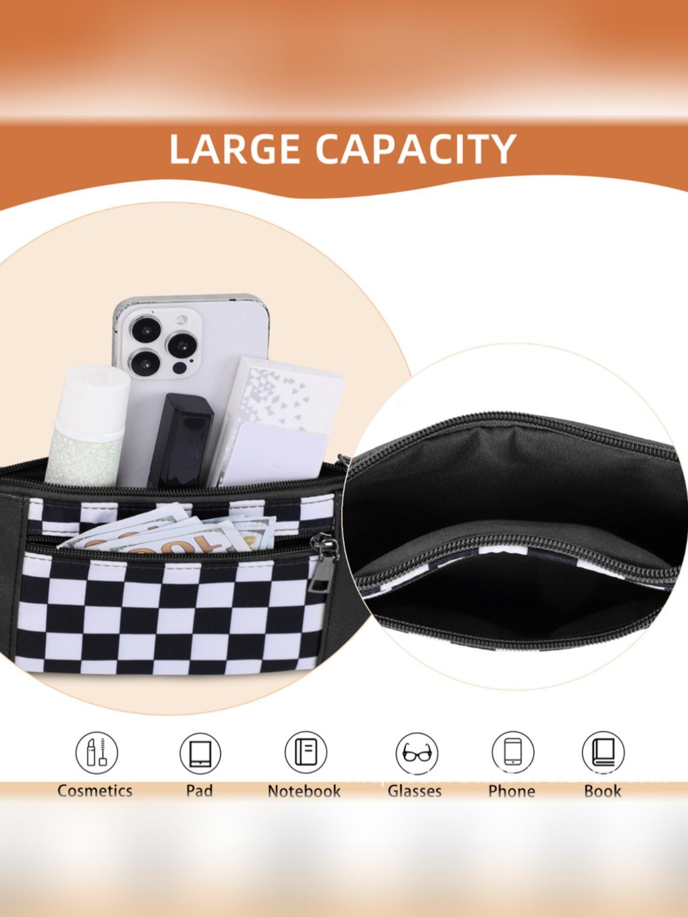 Women's Handbag Checkerboard Pattern, Large Capacity Evening Dinner Bag, Multi-Layer Zipper Wallet, Casual All-Season Accessory, Fashionable Versatile Purse
