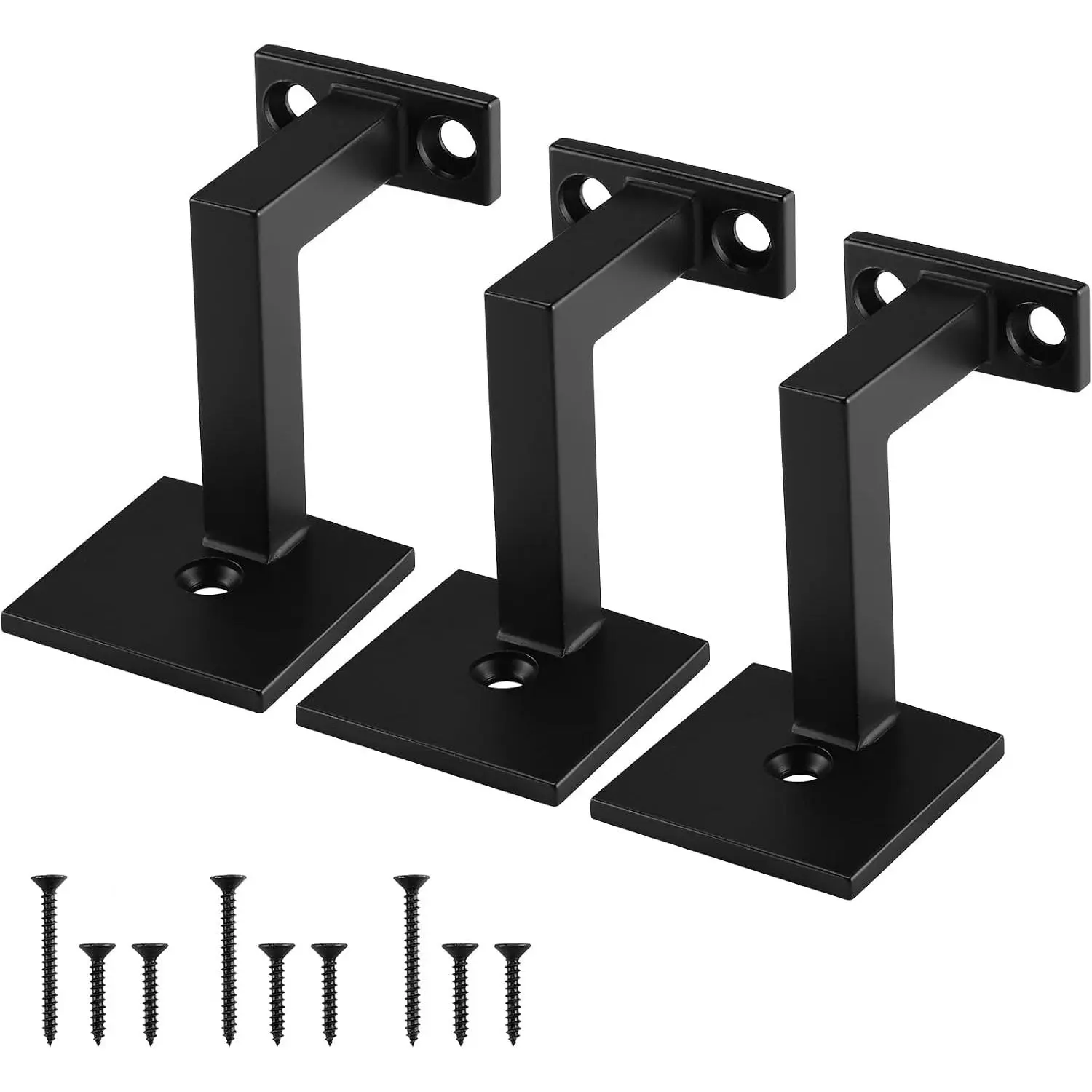 Handrail Bracket, Heavy Duty Staircase Hand Rail Brackets for Indoor or Outdoor Stairs Support, Gloss Black (3 Pack)