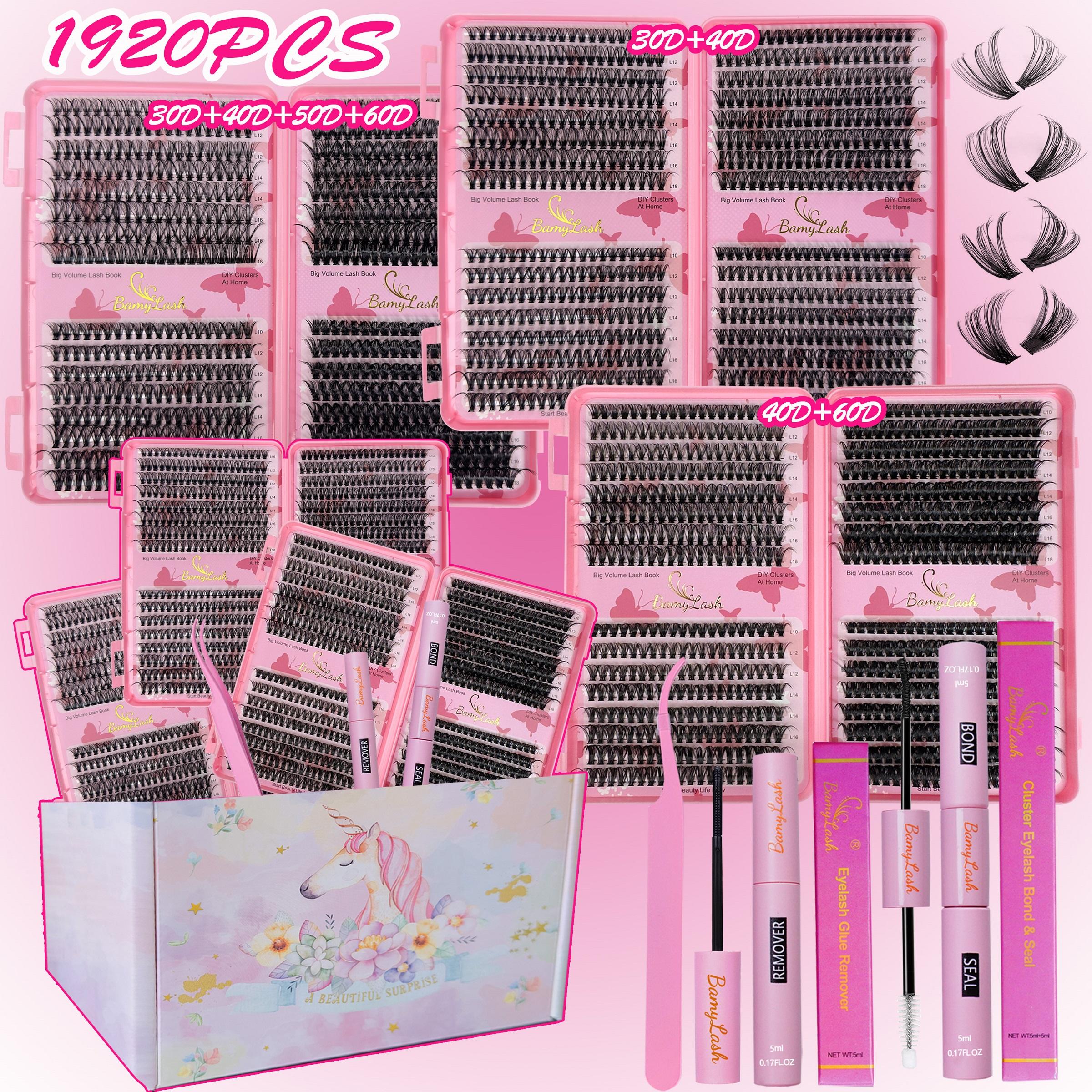 1920-Piece Lash Clusters Kit, 10–18 mm D Curl, 30D/40D/50D/60D, 4 Styles Natural Volume Individual Eyelashes Set with Lash Bond & Seal, Remover & Tweezers, Easy DIY at Home, Ideal for Daily Makeup & Beginners