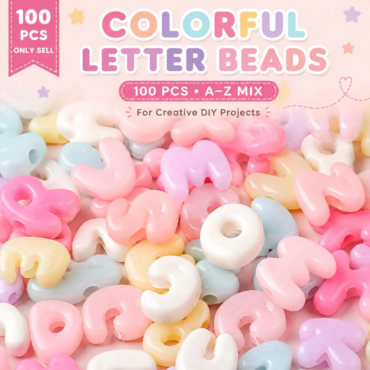 100 PCS Large Letter Beads Big Chunky Letter Bead A-Z, Resin Alphabet Bubble Beads With Colorful Design For DIY Keychains, Bag Charms, Bracelets, Jewelry Making And Craft Projects