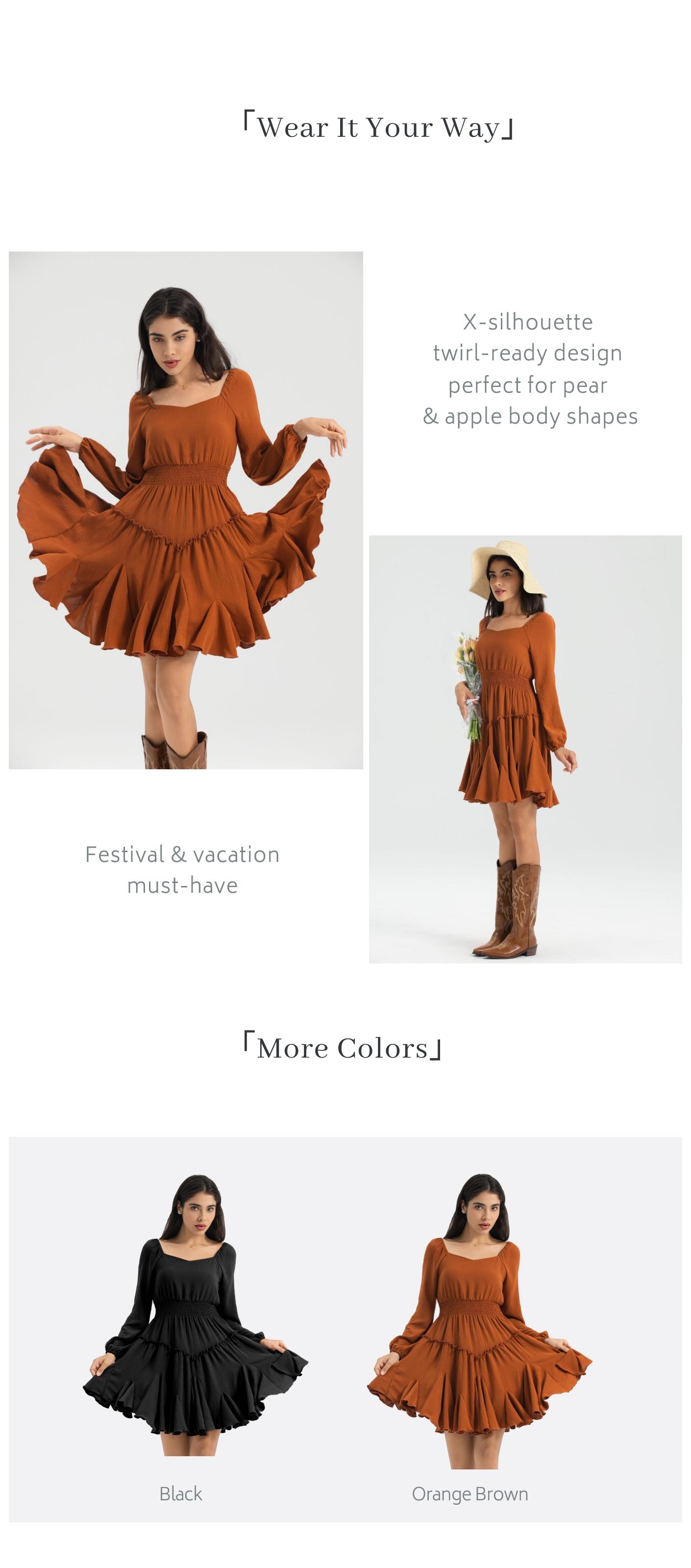 Florboom Women's Boho Square Neck Lantern Sleeve Dress, Smocked Waist 16-Panel Petal Hem Twirl Midi,Easter dress, Romantic Festival & Holiday Outfit