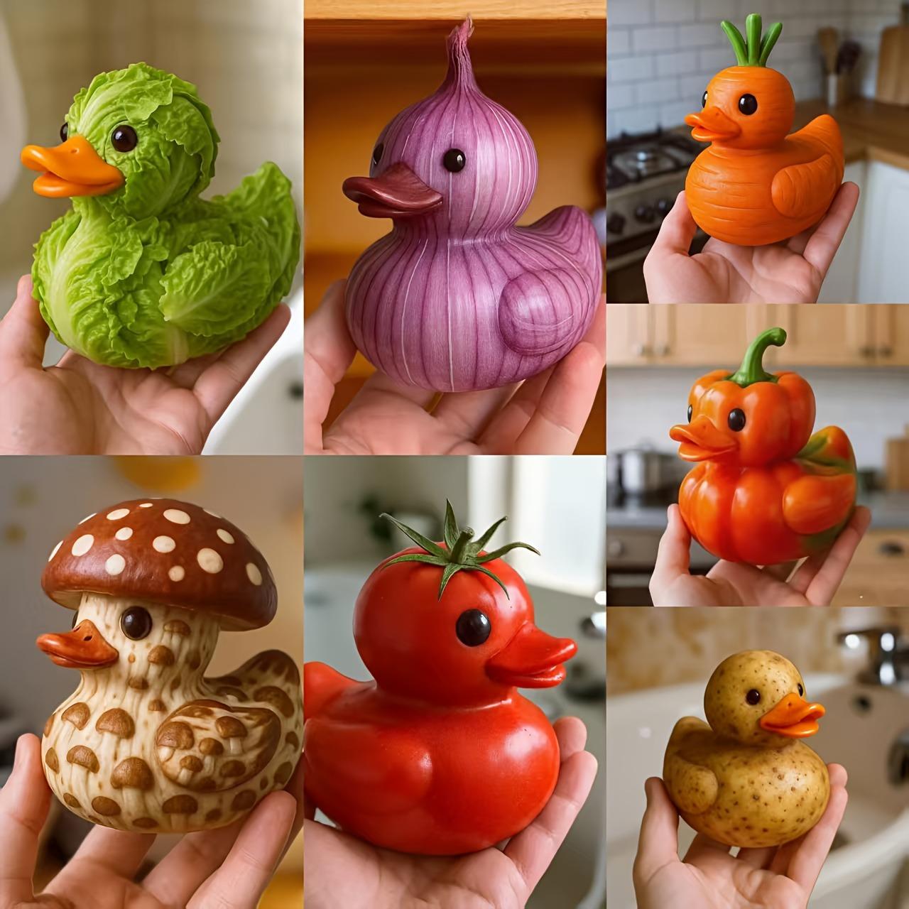 Cute Vegetable Theme 3D Figurine, Statue, Expressive Eyes Nose Mouth, Duck Chicken Pumpkin Broccoli Onion Garlic Beet Cabbage, Resin Desktop Car Kitchen Party Decor