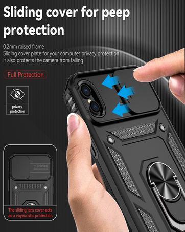 SunStory Compatible with iPhone 15 Case with HD Screen Protector & Slide Camera Cover & Rotated Ring Kickstand, [Military-Grade] Phone Case for iPhone 15,Red