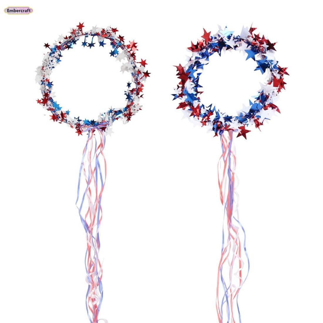 USA 250th Anniversary Star Headband - Patriotic Red-White-Blue Ribbon Wreath, 4th of July Accessories, Sestercentennial Party Favor, Festive Kids' Performance Hair Accessory
