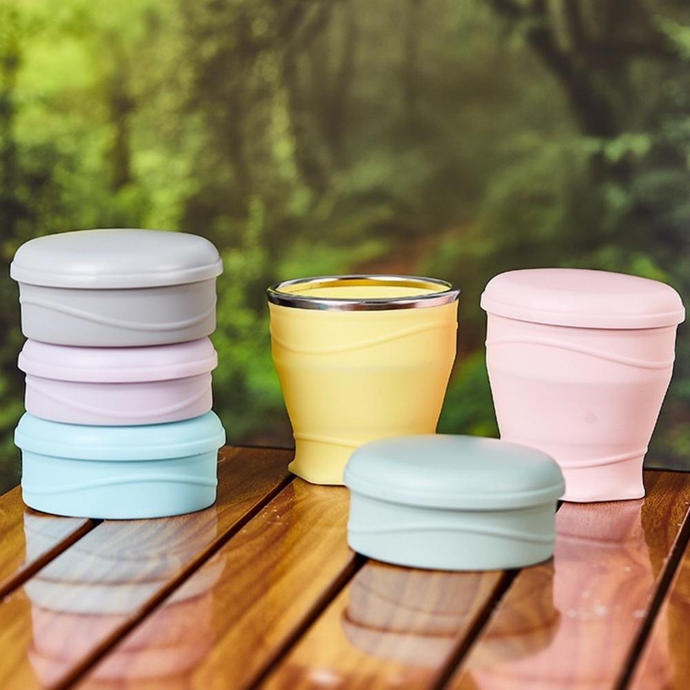 180 milliliters foldable water bottle, silicone foldable travel cup - Silicone foldable camping cup with lid - Easy to store, convenient to carry, suitable for travel and camping use