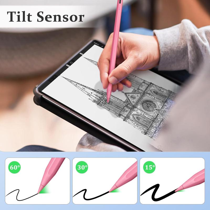 Stylus Pen for iPad(2018-2025)-Faster Charge with Tilt Sensitivity & Palm Rejection for iPad 11/10/9/8/7/6th Gen, Air 7/6/5/4/3/M3/M2, Pro 13"/12.9"/11"/M4, Mini 7/6/5th,Pink
